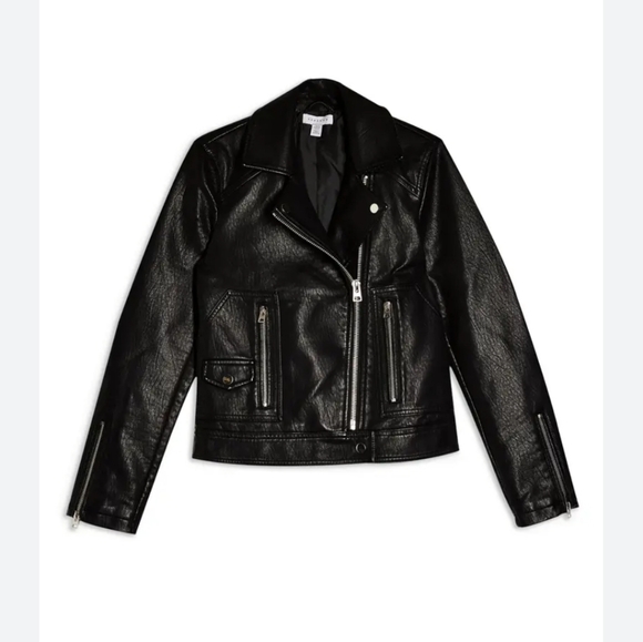Topshop Black Leather Biker Jacket - Picture 2 of 11